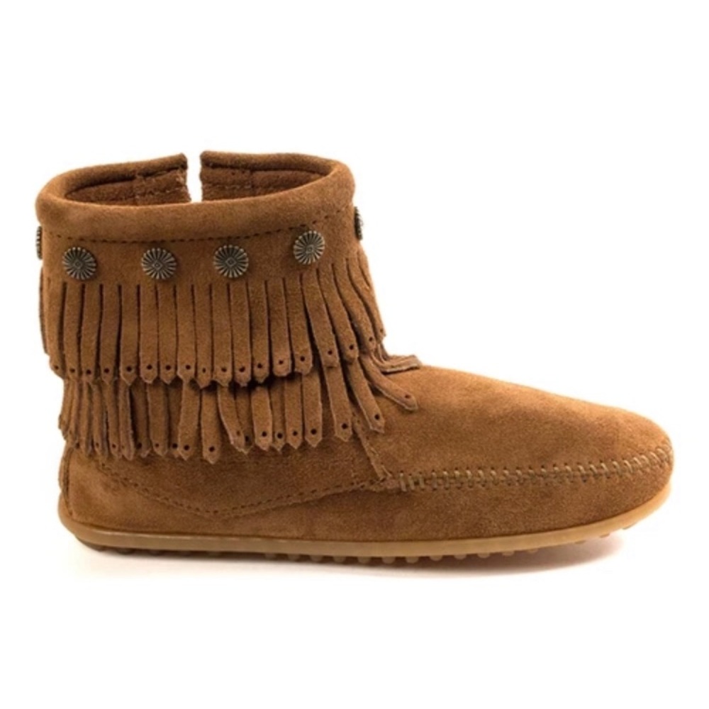 MINNETONKA Double Fringe Suede Moccasin Boot